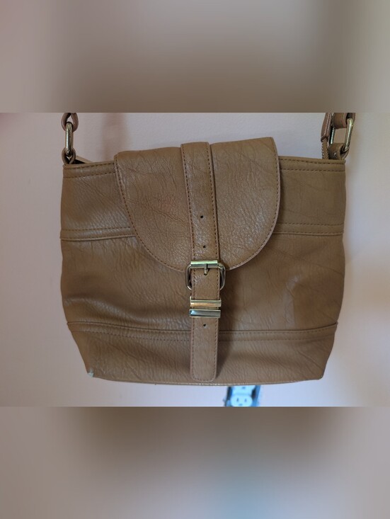 Handbags - Classic Tan Crossbody Bag with Buckle Detail
